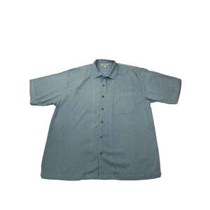 Tommy Bahama Button Up Shirt Mens Large‎ 100% Silk Collared Short Sleeve Green